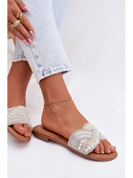 Embellished Silver Flat Dovima Slides