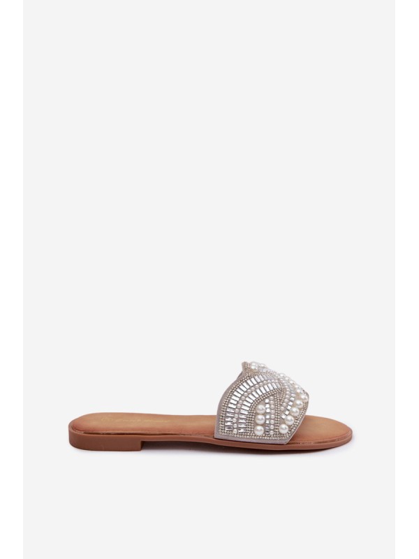 Embellished Silver Flat Dovima Slides