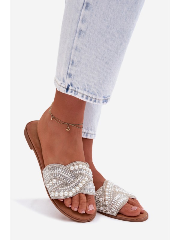 Embellished Silver Flat Dovima Slides