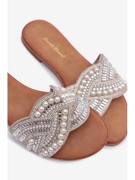 Embellished Silver Flat Dovima Slides
