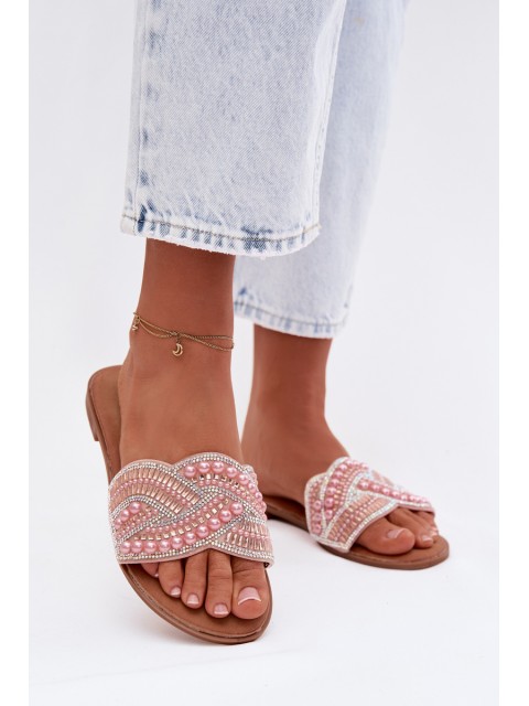 Decorated Women's Flat Pink Slides Dovima 2