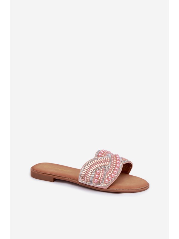 Decorated Women's Flat Pink Slides Dovima