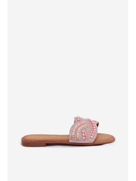 Decorated Women's Flat Pink Slides Dovima