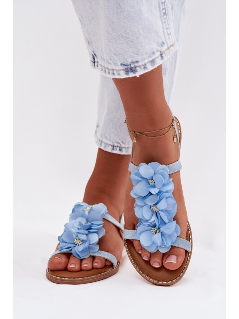Women's Flat Blue Decorative Flowers Sandals Noemia