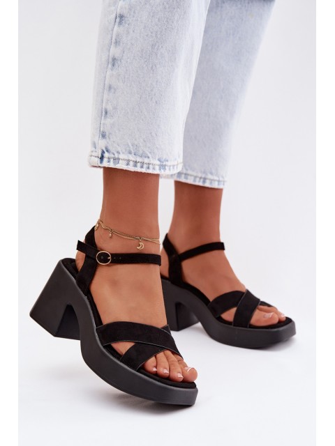 Women's Chunky Heel Sandals Made of Eco Suede Black Tereza 2