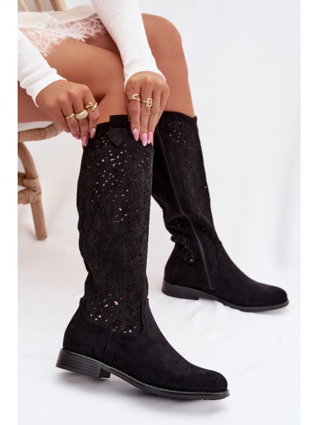 Women's Openwork Boots With Flat Heel S.Barski HY61-8023 Black