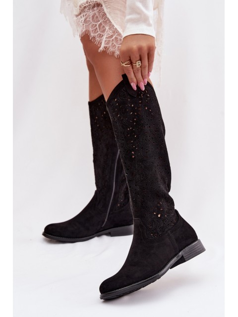 Women's Openwork Boots With Flat Heel S.Barski HY61-8023 Black 2
