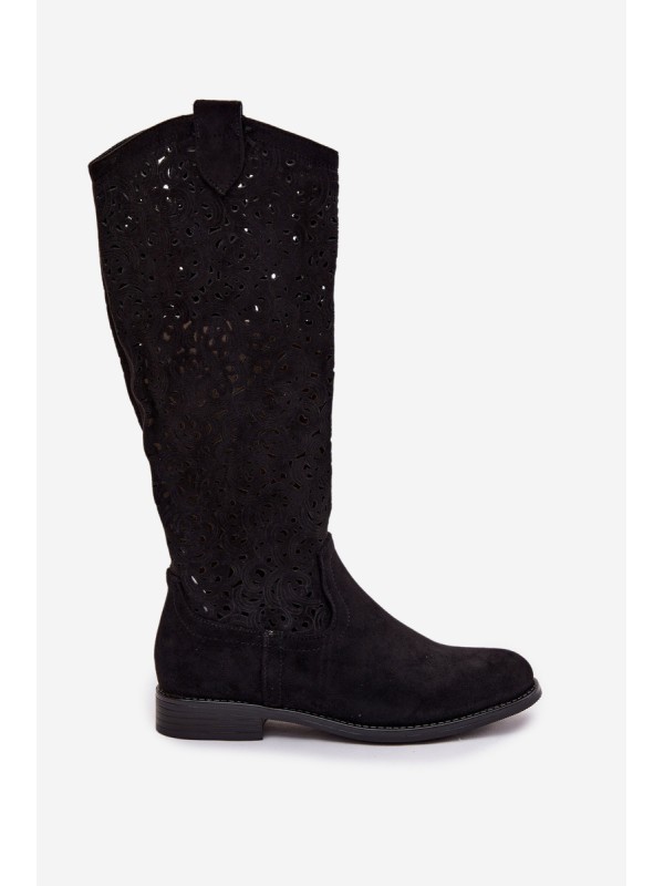 Women's Openwork Boots With Flat Heel S.Barski HY61-8023 Black