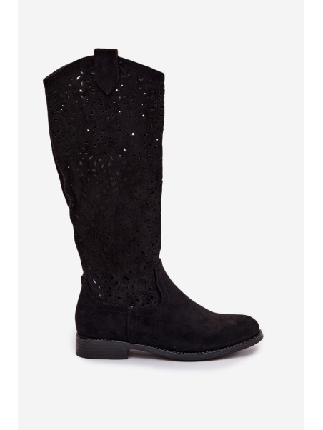 Women's Openwork Boots With Flat Heel S.Barski HY61-8023 Black