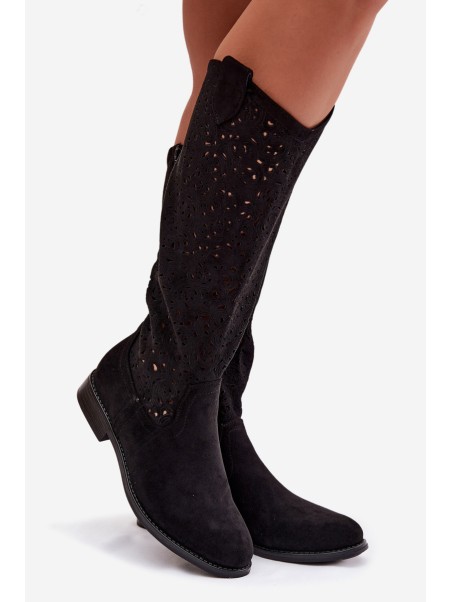 Women's Openwork Boots With Flat Heel S.Barski HY61-8023 Black