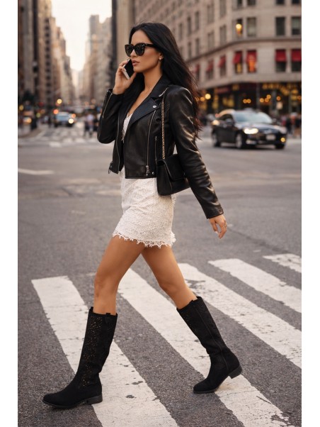 Women's Openwork Boots With Flat Heel S.Barski HY61-8023 Black