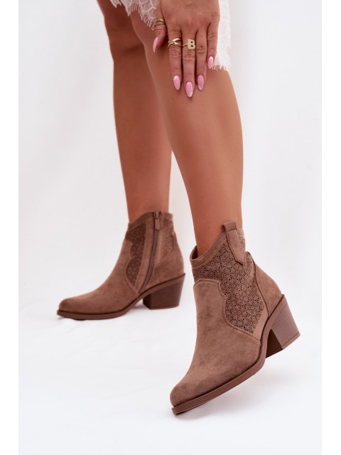 Women's Openwork Ankle Boots With Heel S.Barski HY61-8013 Brown