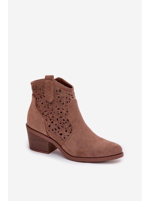 Openwork Cowboy Boots Women's Heeled S.Barski HY61-8012 Brown 2