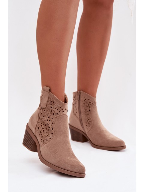 Women's Perforated Cowboy Boots With Heel S.Barski HY61-8012 Beige