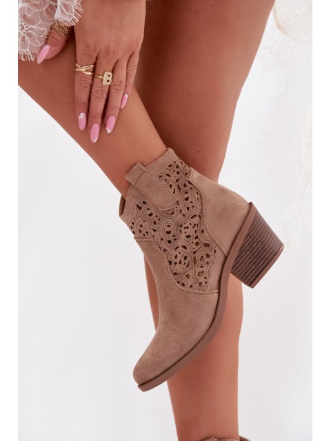 Women's Perforated Cowboy Boots With Heel S.Barski HY61-8012 Beige 2