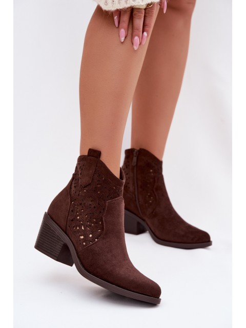 Women's Perforated Cowboy Boots with Heel S.Barski HY61-8012 Chocolate 2