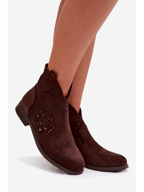 Women's Openwork Ankle Boots With Flat Heel S.Barski HY61-8026 Chocolate 2