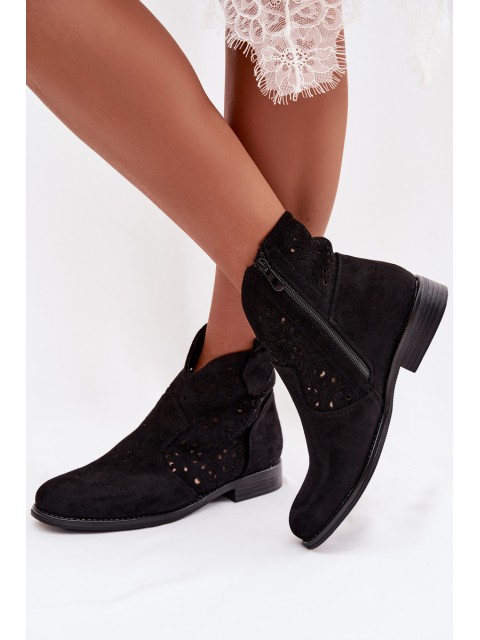 Women's Openwork Ankle Boots With Flat Heel S.Barski HY61-8026 Black 2