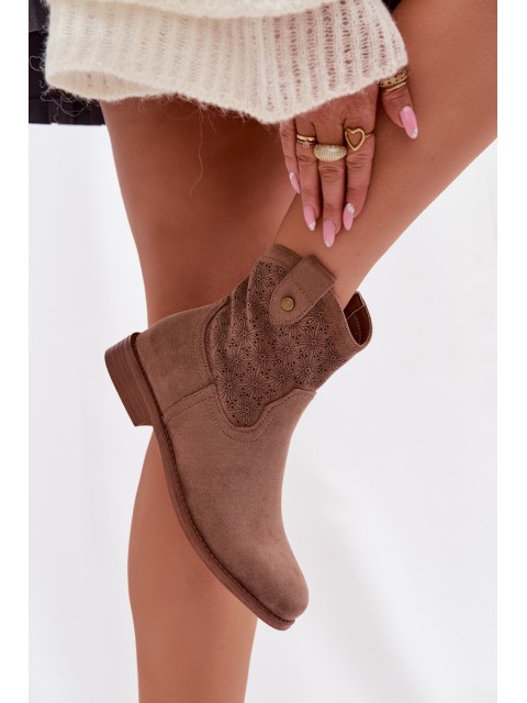 Women's Flat-heeled Ankle Boots With Openwork Pattern S.Barski HY61-8025 Brown 2