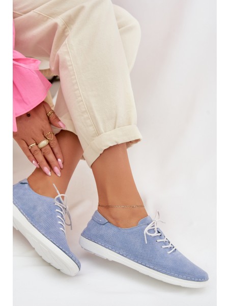 Women's Suede Loafers LR61-7080 Blue