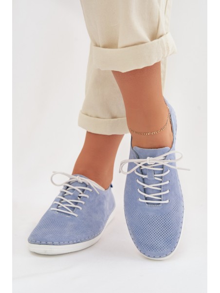 Women's Suede Loafers LR61-7080 Blue