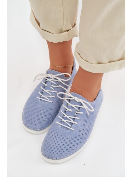 Women's Suede Loafers LR61-7080 Blue