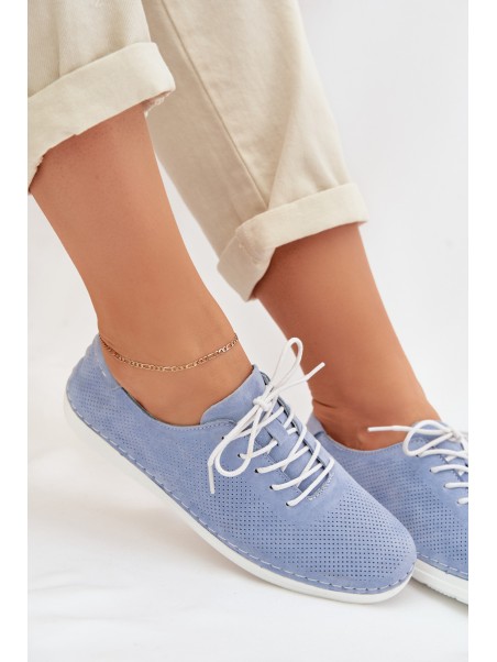 Women's Suede Loafers LR61-7080 Blue