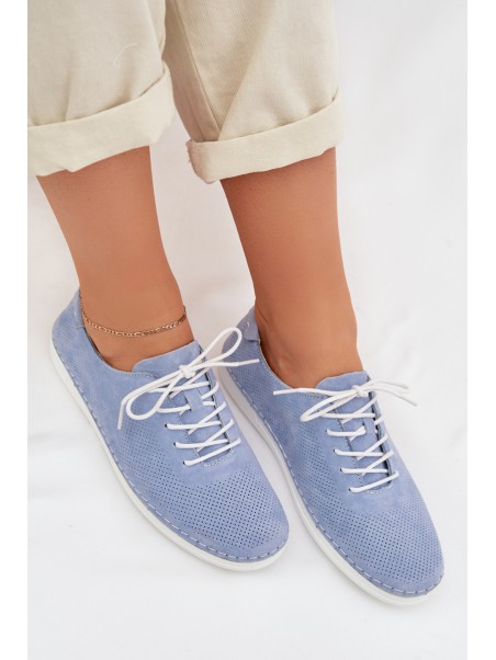 Women's Suede Loafers LR61-7080 Blue