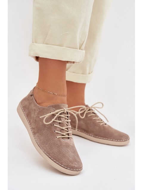 Women's Semi-High Shoes Made of Natural Suede S.Barski LR61-7080 Dark Beige 2