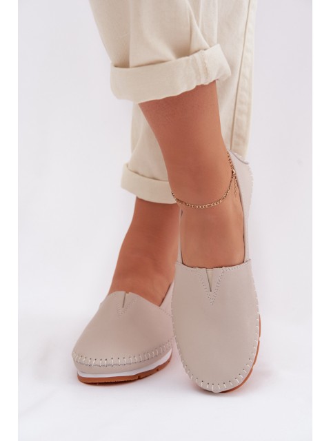 Leather Women's Loafers S.Barski LR61-7051 Beige