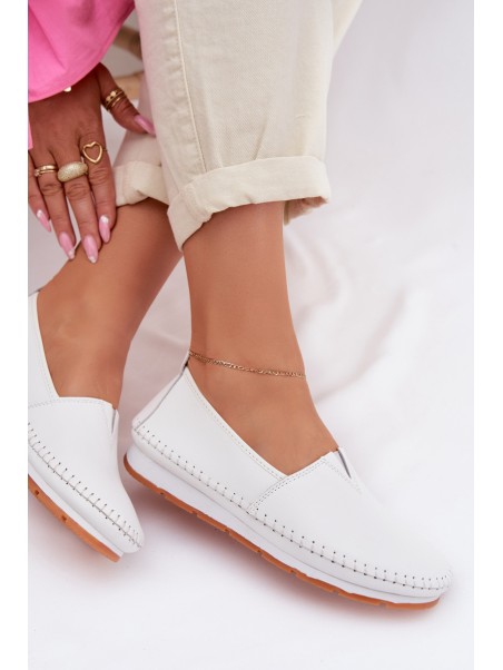 Leather Women's Loafers LR61-7051 White