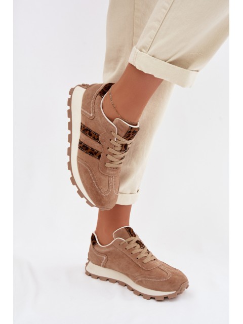 Women's Suede Sneakers Platform Leopard Print LR61-7071 Brown
