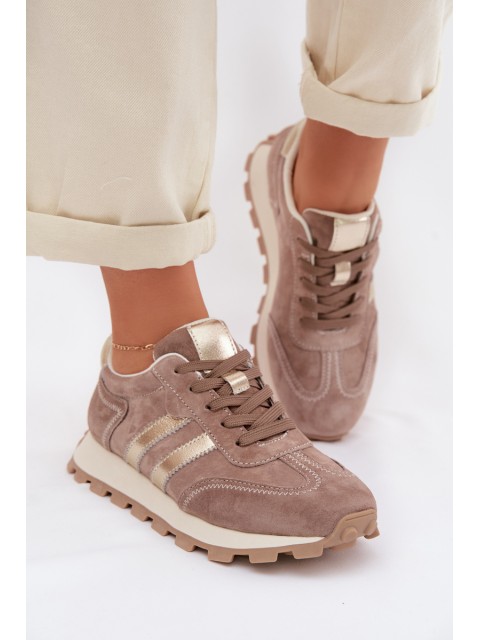 Women's Suede Sneakers With Platform S.Barski LR61-7097 Dark Beige
