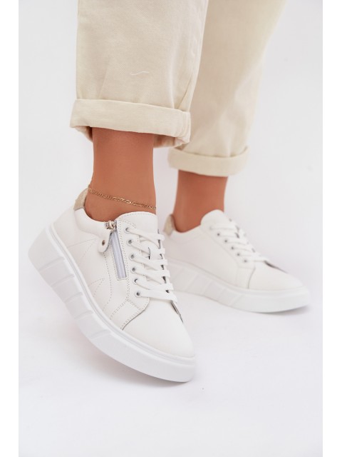 Leather Women's Loafers With Zipper White Althea 2