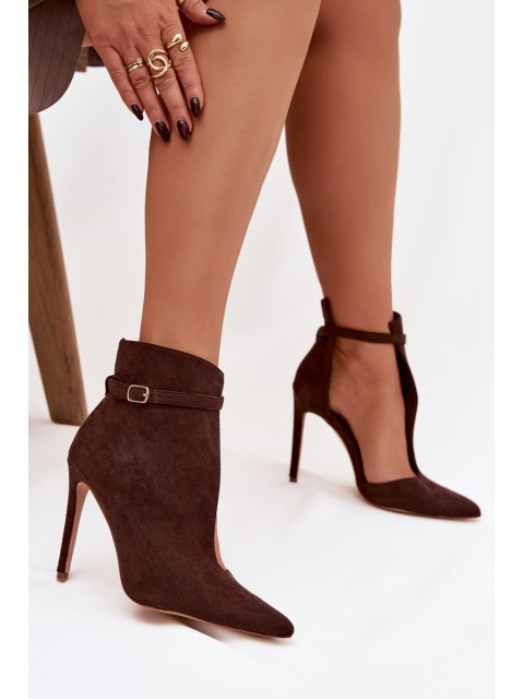 Women's ankle boots on high heel from eco suede chocolate Amalundi 2