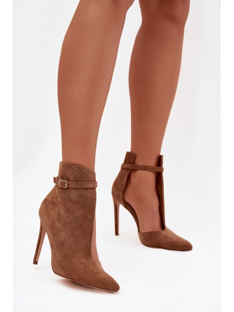 Women's ankle boots on heel made of eco suede dark beige Amalundi 2