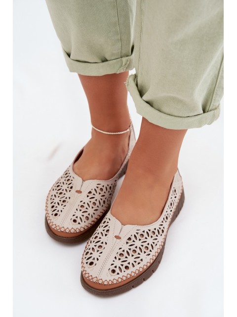 Women's Openwork Ballerinas Made of Natural Leather Sergio Leone SP-006 Gray