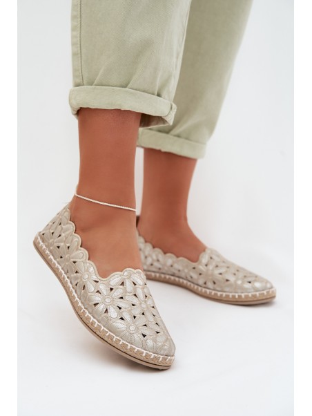 Moteriškos užmaunamos gėlėtos auksinės balerinos Vennice