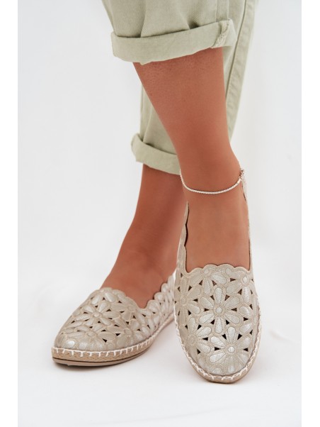 Moteriškos užmaunamos gėlėtos auksinės balerinos Vennice