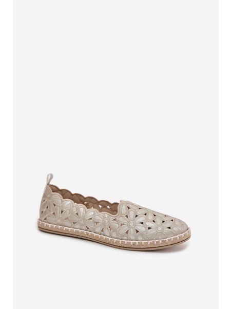 Moteriškos užmaunamos gėlėtos auksinės balerinos Vennice