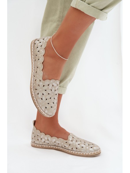 Moteriškos užmaunamos gėlėtos auksinės balerinos Vennice