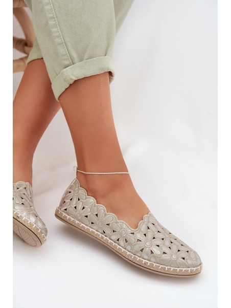 Moteriškos užmaunamos gėlėtos auksinės balerinos Vennice