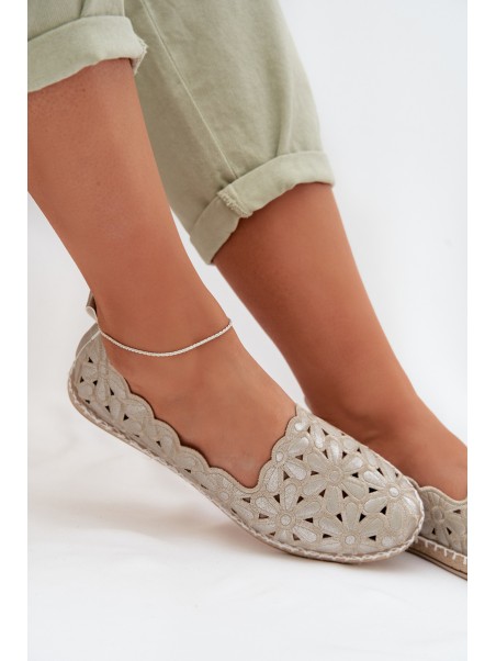 Moteriškos užmaunamos gėlėtos auksinės balerinos Vennice