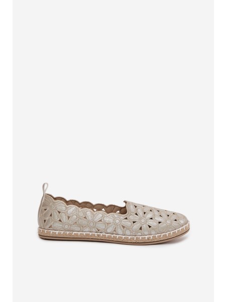 Moteriškos užmaunamos gėlėtos auksinės balerinos Vennice