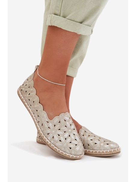 Moteriškos užmaunamos gėlėtos auksinės balerinos Vennice