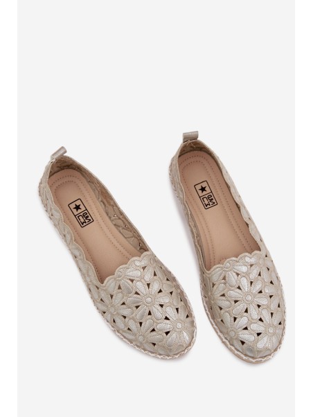 Moteriškos užmaunamos gėlėtos auksinės balerinos Vennice