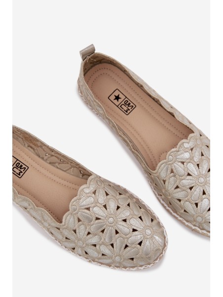 Moteriškos užmaunamos gėlėtos auksinės balerinos Vennice