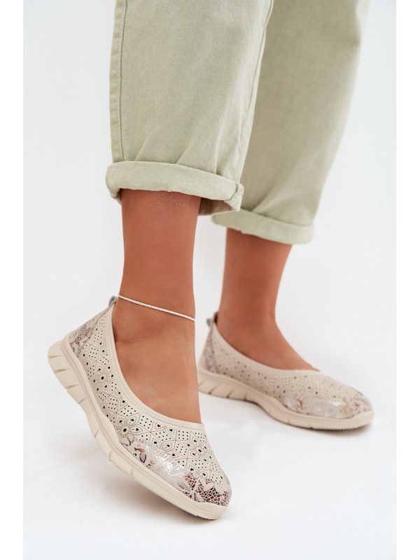 Leather Openwork Ballerinas S.Barski GR61-5973 Beige