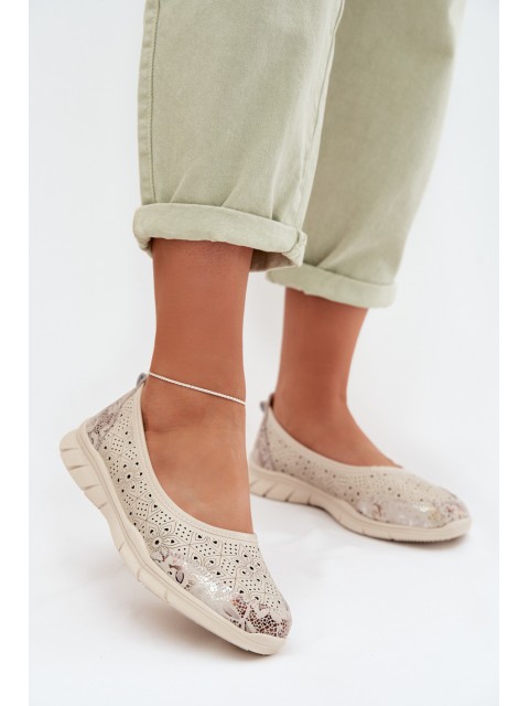 Leather Openwork Ballerinas S.Barski GR61-5973 Beige