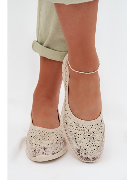 Leather Openwork Ballerinas S.Barski GR61-5973 Beige